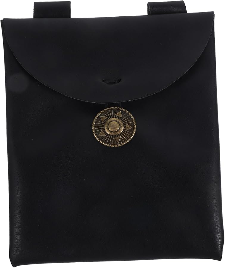 Medieval Cosplay Waist Pouch Black PU Leather Renaissance Festival Accessory - Image 1